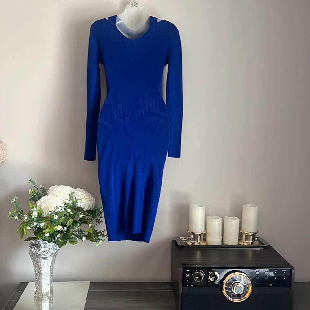 Almost Famous royal blue, strappy, cut-out, super stretchy, midi sweater dress - Picture 2 of 7